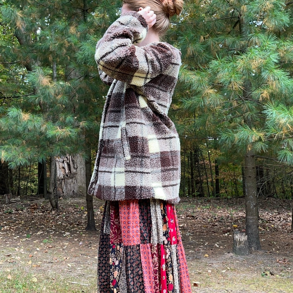 Sanctuary Plaid Teddy Jacket Women’s Size M Fall Neutral Minimal - Picture 9 of 14